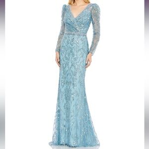 Mac Duggal Sparkling Blue Long Sleeve Dress